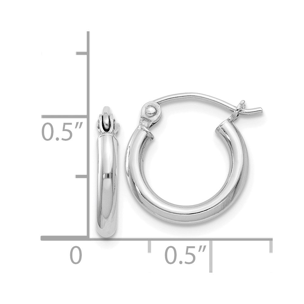 Alternate view of the 2mm, Sterling Silver, Classic Round Hoop Earrings - 12mm (7/16 Inch) by The Black Bow Jewelry Co.