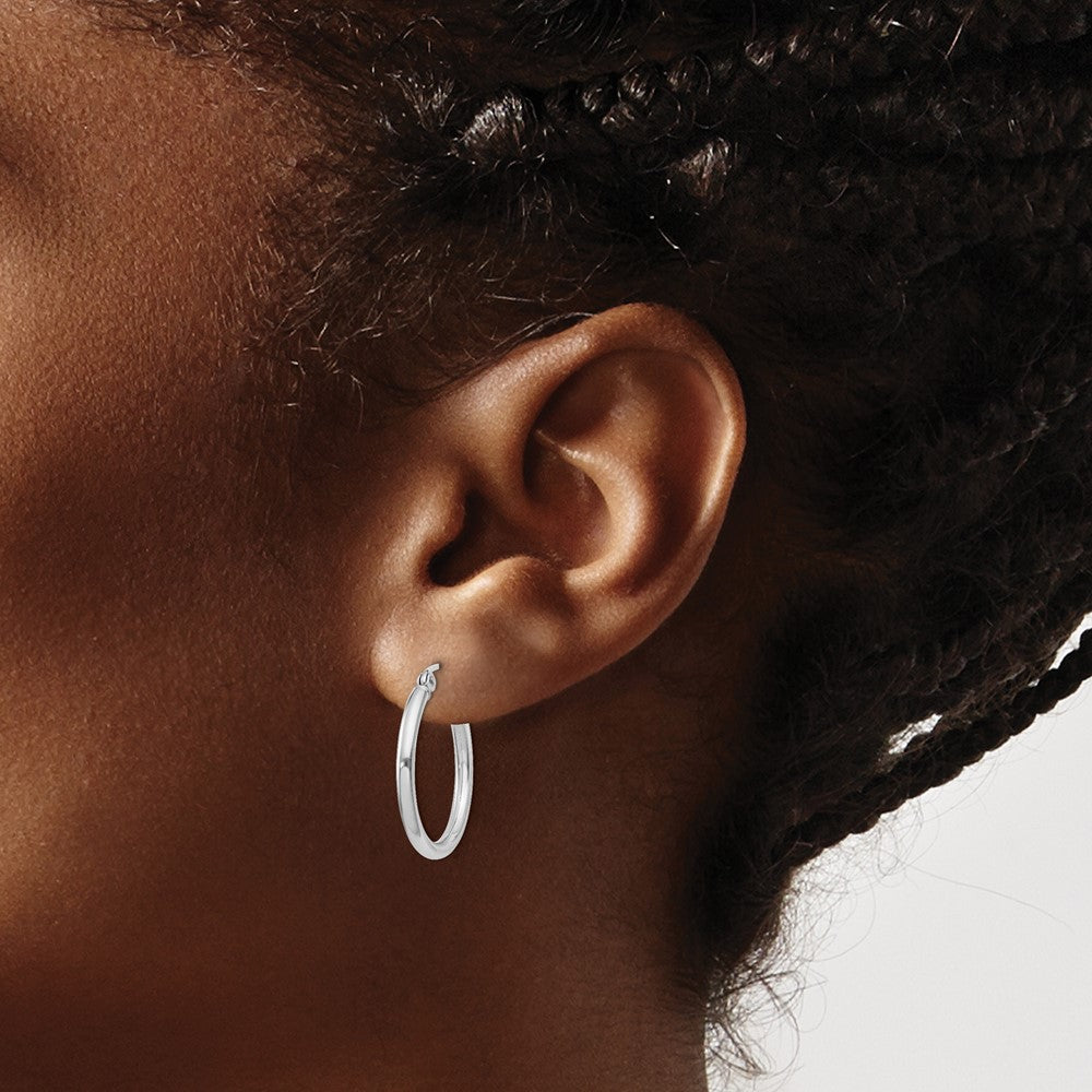 Alternate view of the 2mm, Sterling Silver, Classic Round Hoop Earrings - 20mm (3/4 Inch) by The Black Bow Jewelry Co.