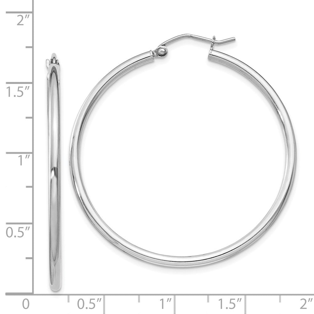Alternate view of the 2mm, Sterling Silver, Classic Round Hoop Earrings - 40mm (1 1/2 Inch) by The Black Bow Jewelry Co.