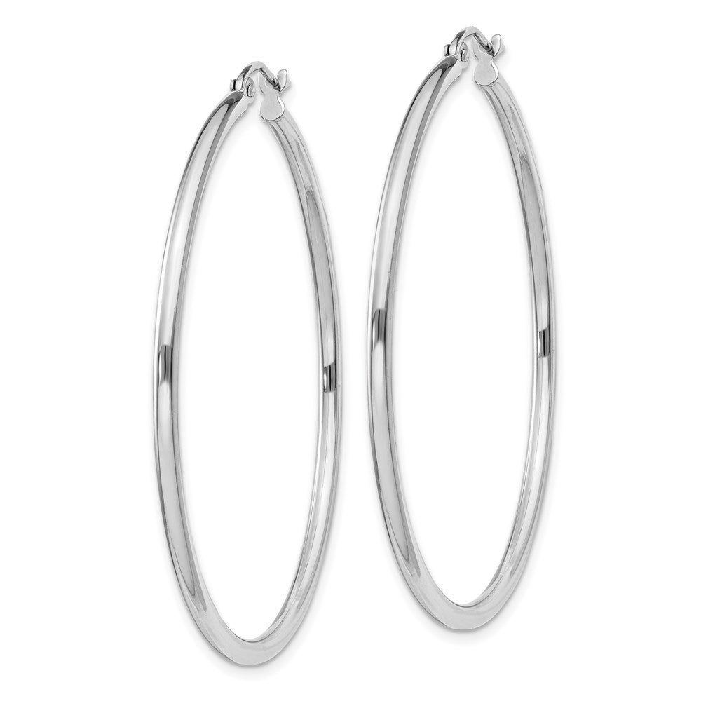 Alternate view of the 2mm, Sterling Silver, Classic Round Hoop Earrings - 45mm (1 3/4 Inch) by The Black Bow Jewelry Co.