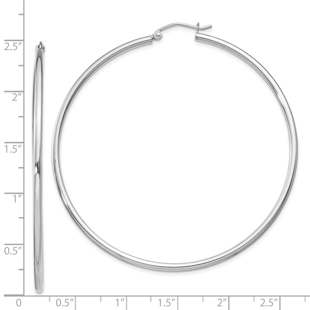Alternate view of the 2mm Sterling Silver, Extra Large Round Hoop Earrings, 60mm (2 3/8 In) by The Black Bow Jewelry Co.
