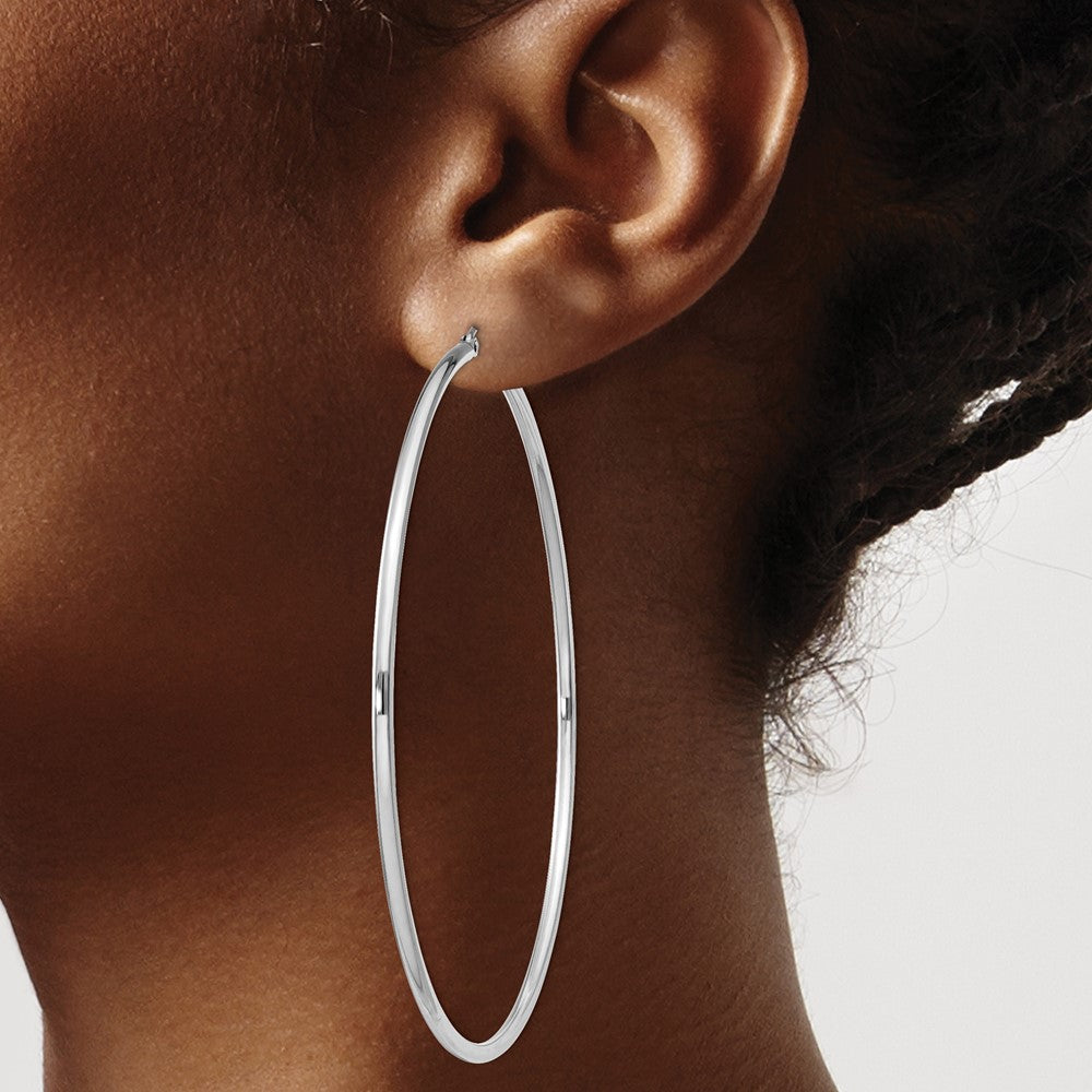 Alternate view of the 2mm Sterling Silver, Extra Large Round Hoop Earrings, 70mm (2 3/4 In) by The Black Bow Jewelry Co.