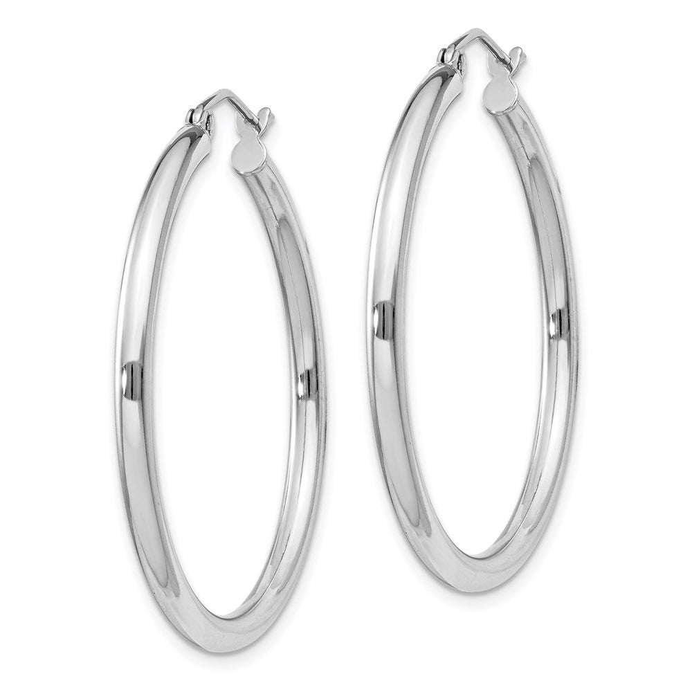 Alternate view of the 2.5mm, Sterling Silver, Classic Round Hoop Earrings - 35mm (1 3/8 In.) by The Black Bow Jewelry Co.