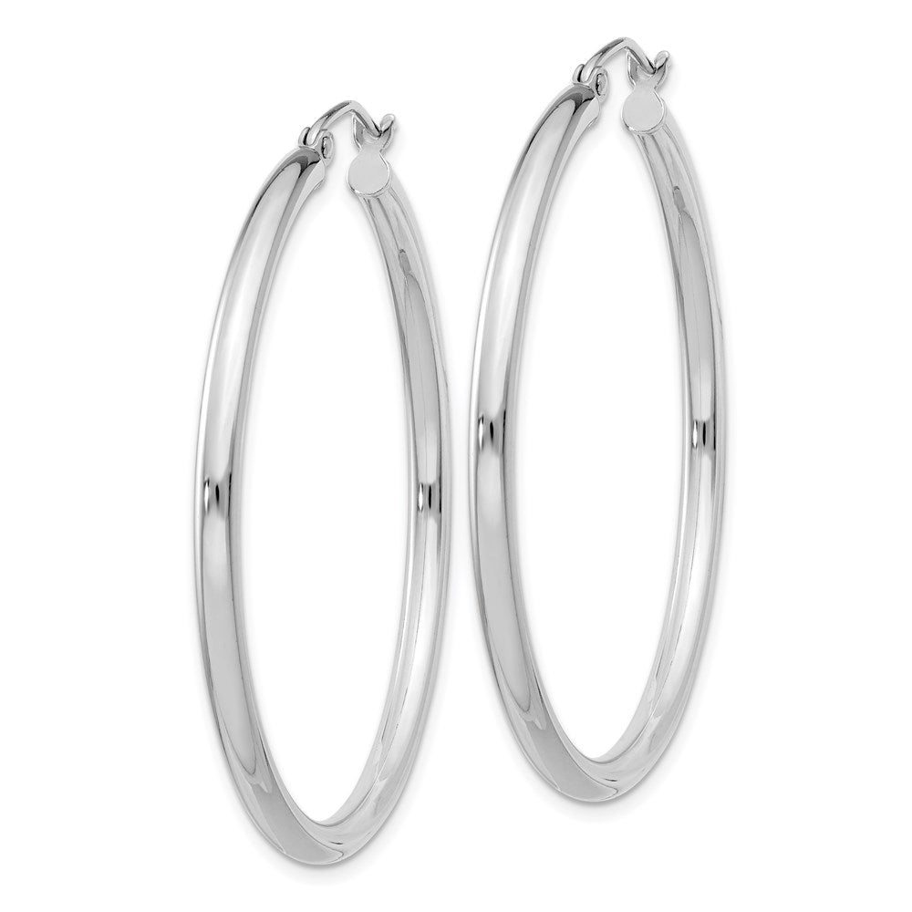 Alternate view of the 2.5mm, Sterling Silver, Classic Round Hoop Earrings - 40mm (1 1/2 In.) by The Black Bow Jewelry Co.