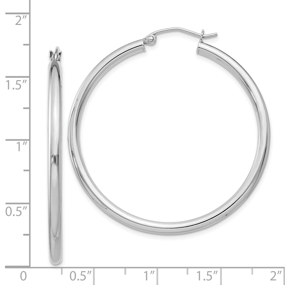 Alternate view of the 2.5mm, Sterling Silver, Classic Round Hoop Earrings - 40mm (1 1/2 In.) by The Black Bow Jewelry Co.