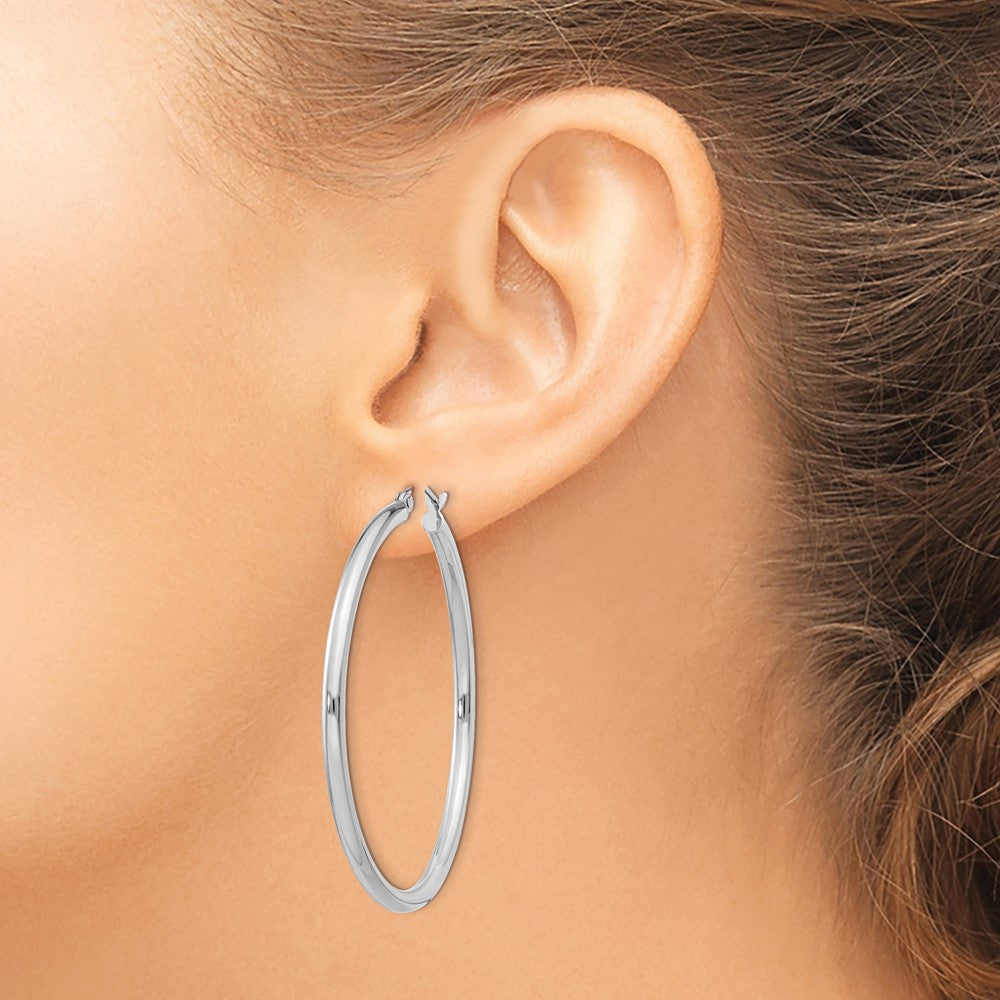Alternate view of the 2.5mm, Sterling Silver, Classic Round Hoop Earrings - 45mm (1 3/4 In.) by The Black Bow Jewelry Co.