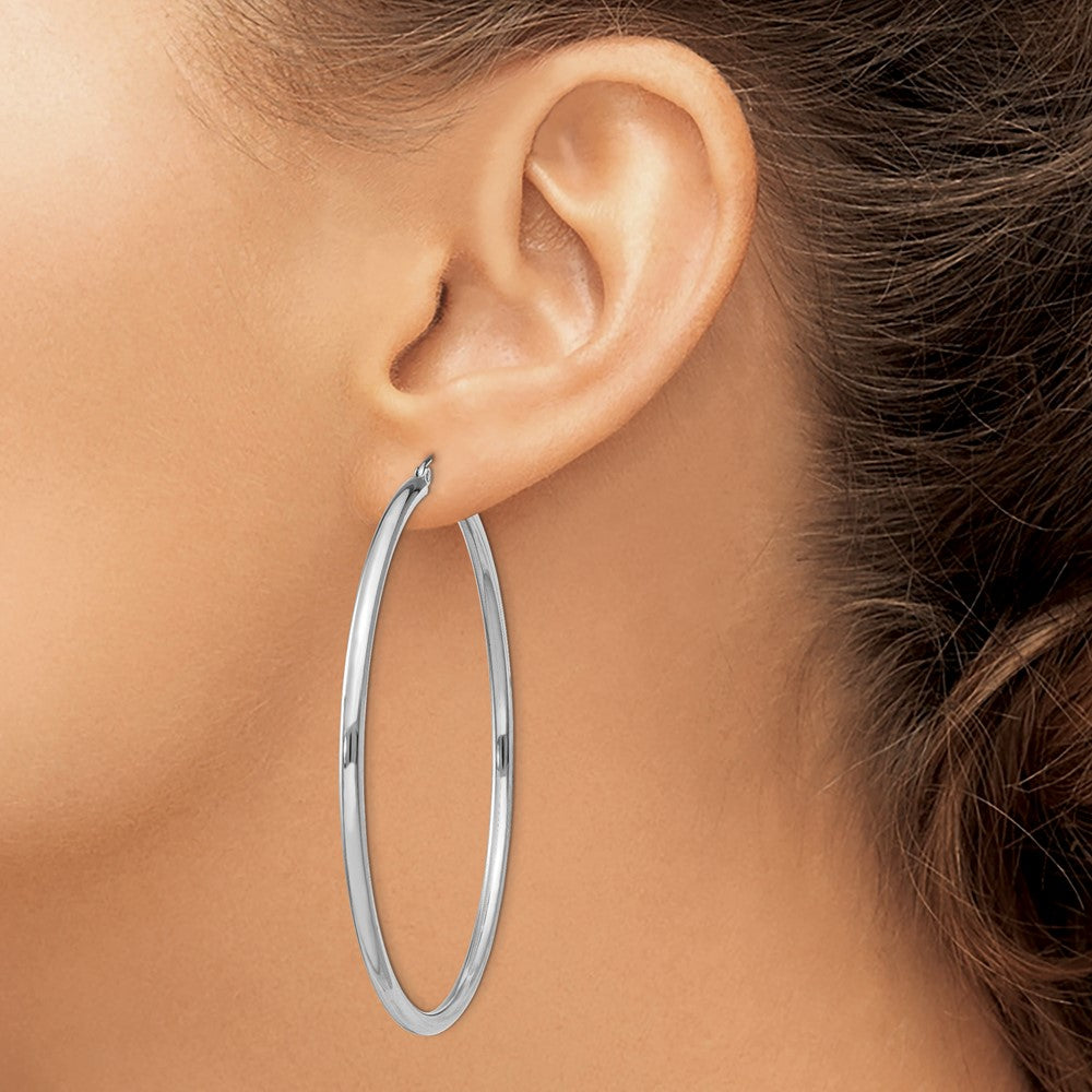 Alternate view of the 2.5mm Sterling Silver, X-Large Round Hoop Earrings, 60mm (2 3/8 In) by The Black Bow Jewelry Co.