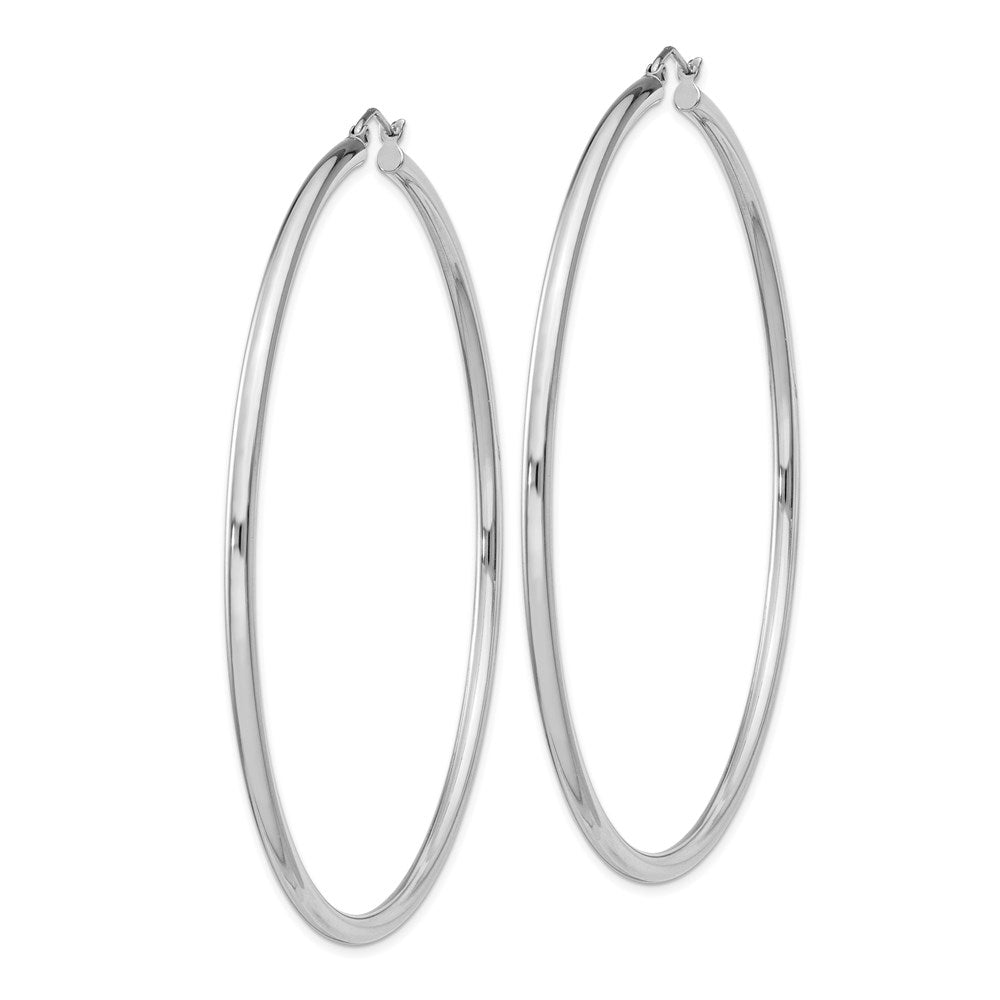 Alternate view of the 2.5mm Sterling Silver, X-Large Round Hoop Earrings, 70mm (2 3/4 In) by The Black Bow Jewelry Co.