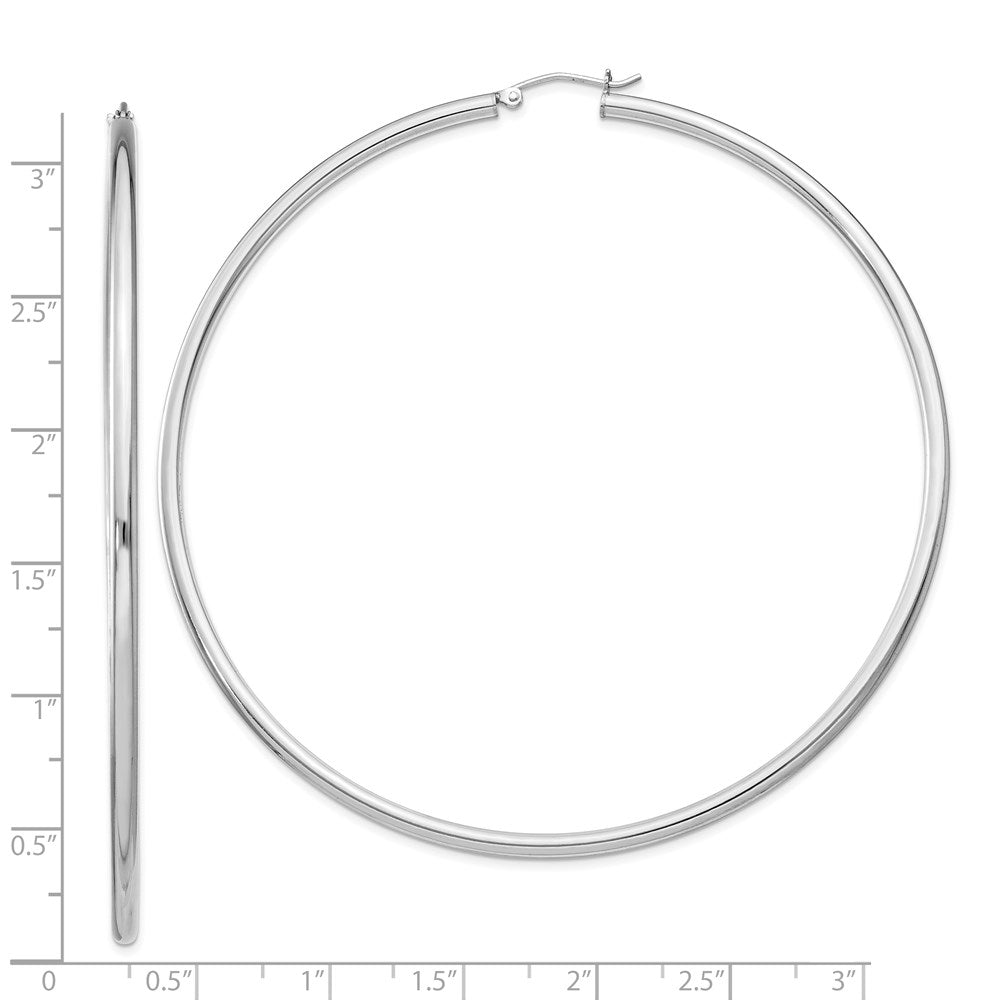 Alternate view of the 2.5mm Sterling Silver, X-Large Round Hoop Earrings, 80mm (3 1/8 In) by The Black Bow Jewelry Co.