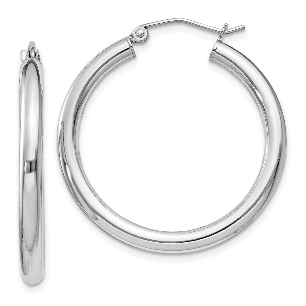 3mm, Sterling Silver, Classic Round Hoop Earrings - 30mm (1 1/8 Inch), Item E8865-30 by The Black Bow Jewelry Co.