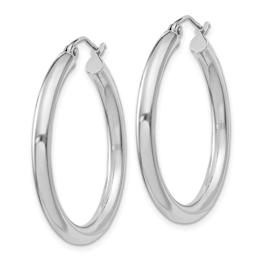 Alternate view of the 3mm, Sterling Silver, Classic Round Hoop Earrings - 30mm (1 1/8 Inch) by The Black Bow Jewelry Co.