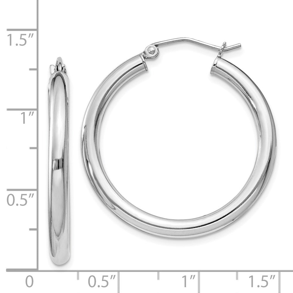 Alternate view of the 3mm, Sterling Silver, Classic Round Hoop Earrings - 30mm (1 1/8 Inch) by The Black Bow Jewelry Co.