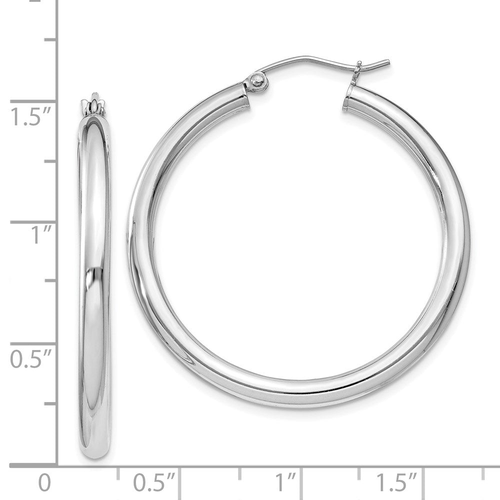 Alternate view of the 3mm, Sterling Silver, Classic Round Hoop Earrings - 35mm (1 3/8 Inch) by The Black Bow Jewelry Co.