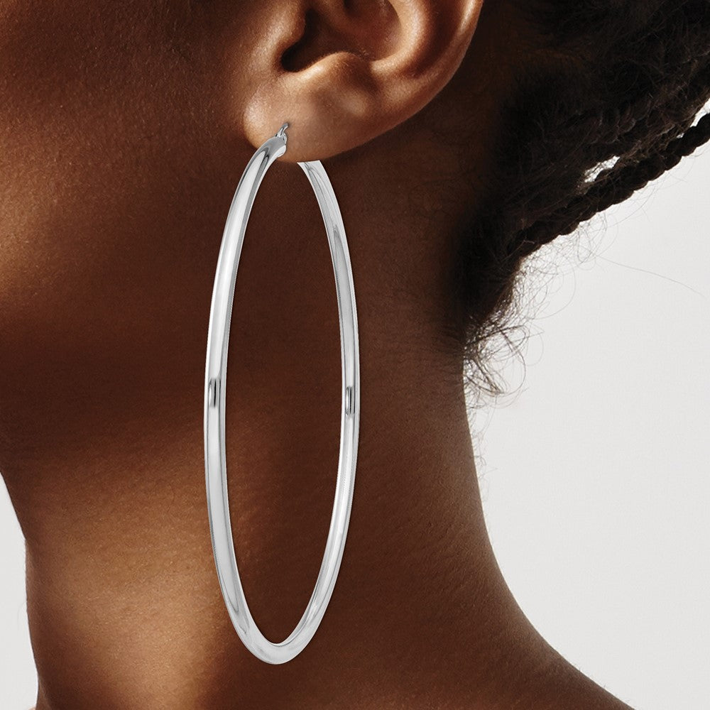 Alternate view of the 3mm Sterling Silver, Extra Large Round Hoop Earrings, 80mm (3 1/8 In) by The Black Bow Jewelry Co.