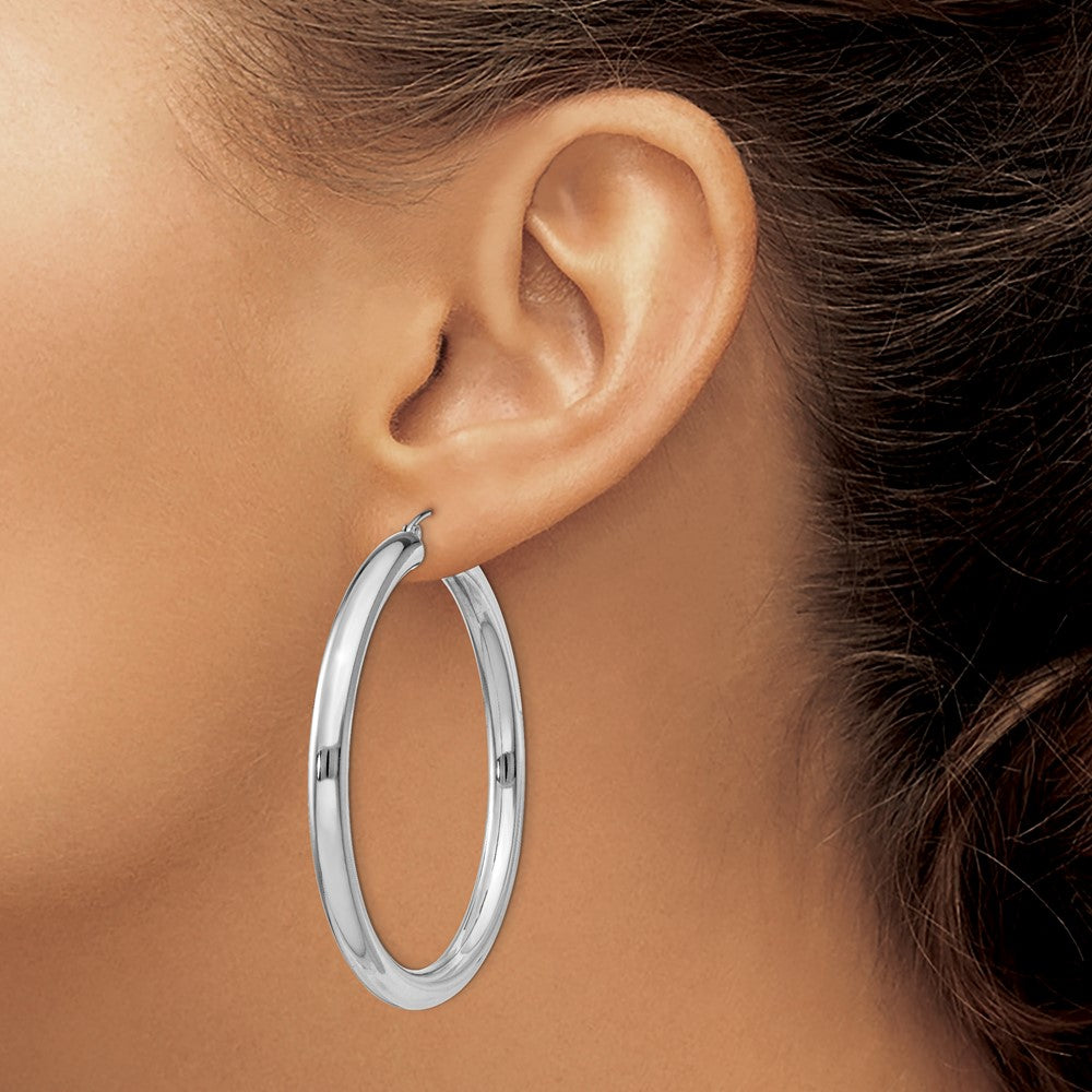 Alternate view of the 4mm, Sterling Silver, Large Round Hoop Earrings - 50mm (1 7/8 Inch) by The Black Bow Jewelry Co.