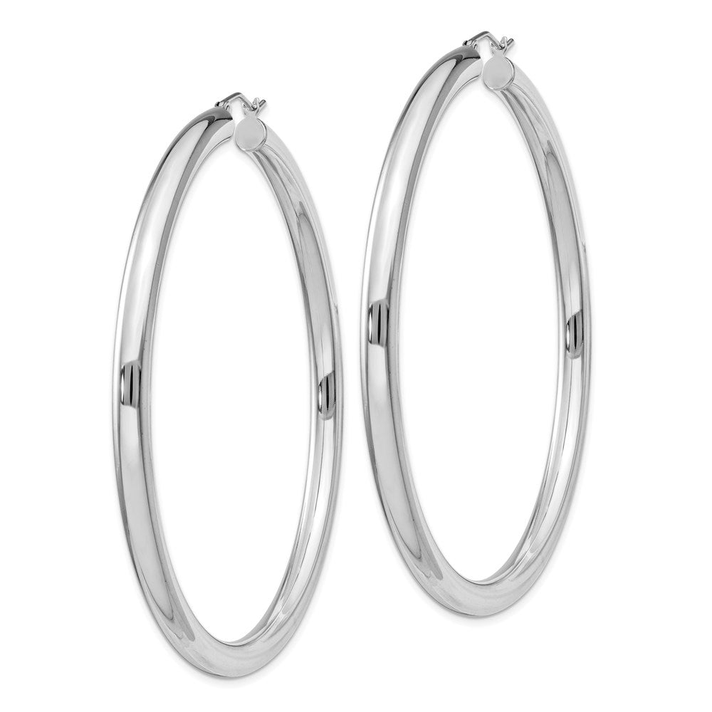 Alternate view of the 4mm Sterling Silver, Extra Large Round Hoop Earrings, 65mm (2 1/2 In) by The Black Bow Jewelry Co.