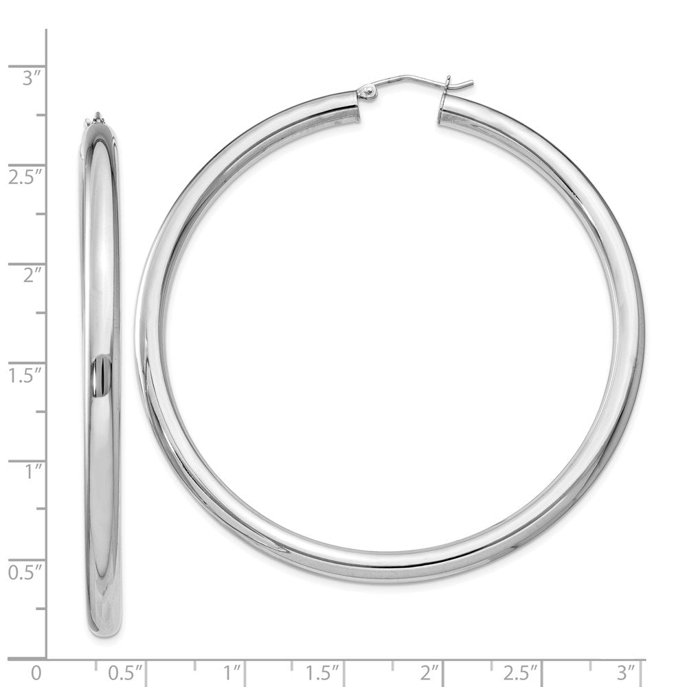 Alternate view of the 4mm Sterling Silver, Extra Large Round Hoop Earrings, 65mm (2 1/2 In) by The Black Bow Jewelry Co.