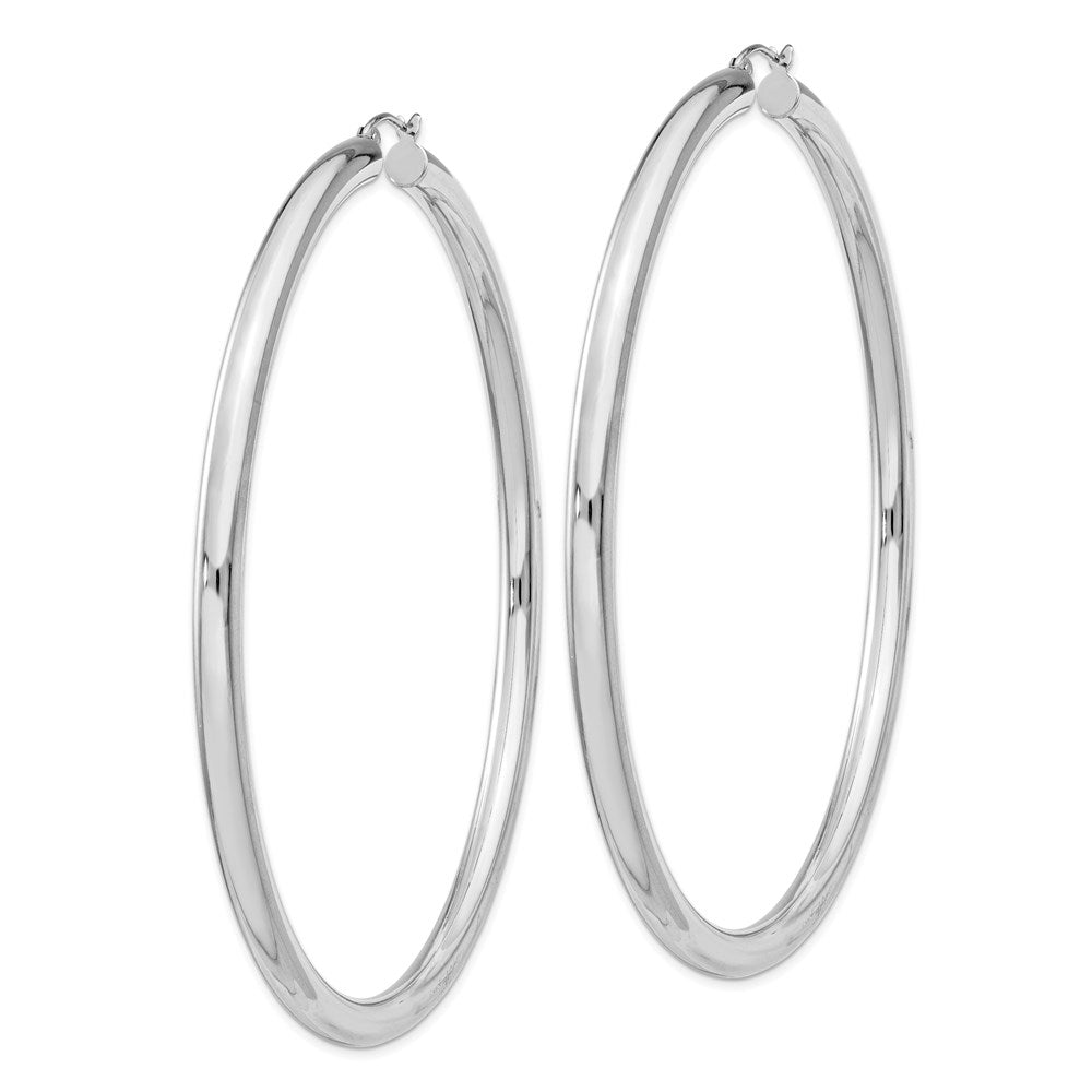 Alternate view of the 4mm Sterling Silver, Extra Large Round Hoop Earrings, 80mm (3 1/8 In) by The Black Bow Jewelry Co.