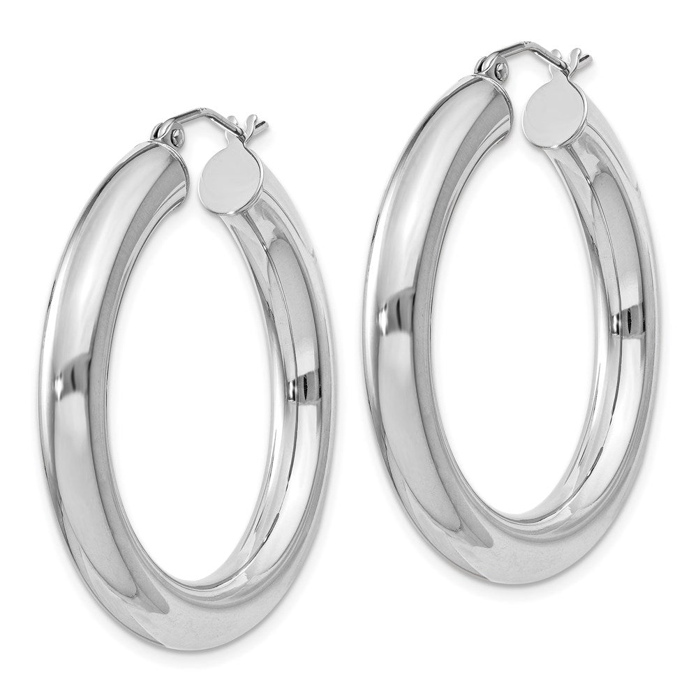 Alternate view of the 5mm, Sterling Silver, Large Round Hoop Earrings - 35mm (1 3/8 Inch) by The Black Bow Jewelry Co.