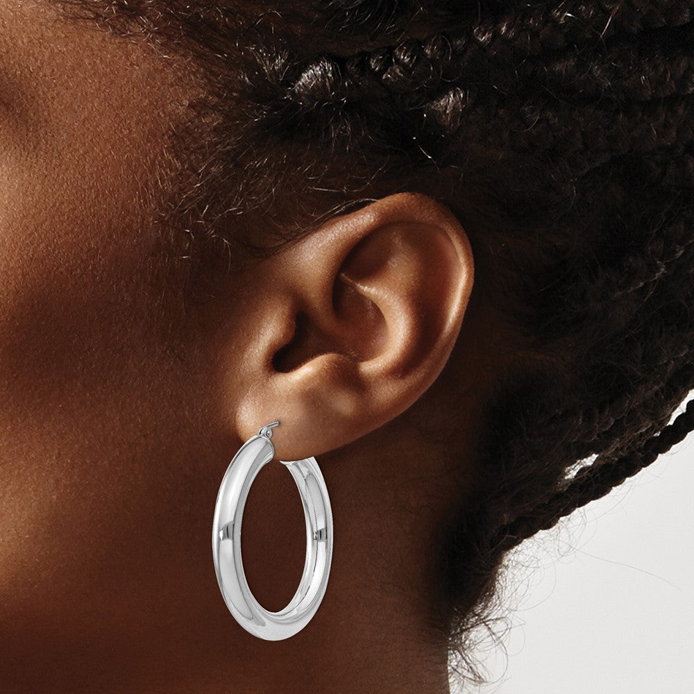 Alternate view of the 5mm, Sterling Silver, Large Round Hoop Earrings - 35mm (1 3/8 Inch) by The Black Bow Jewelry Co.