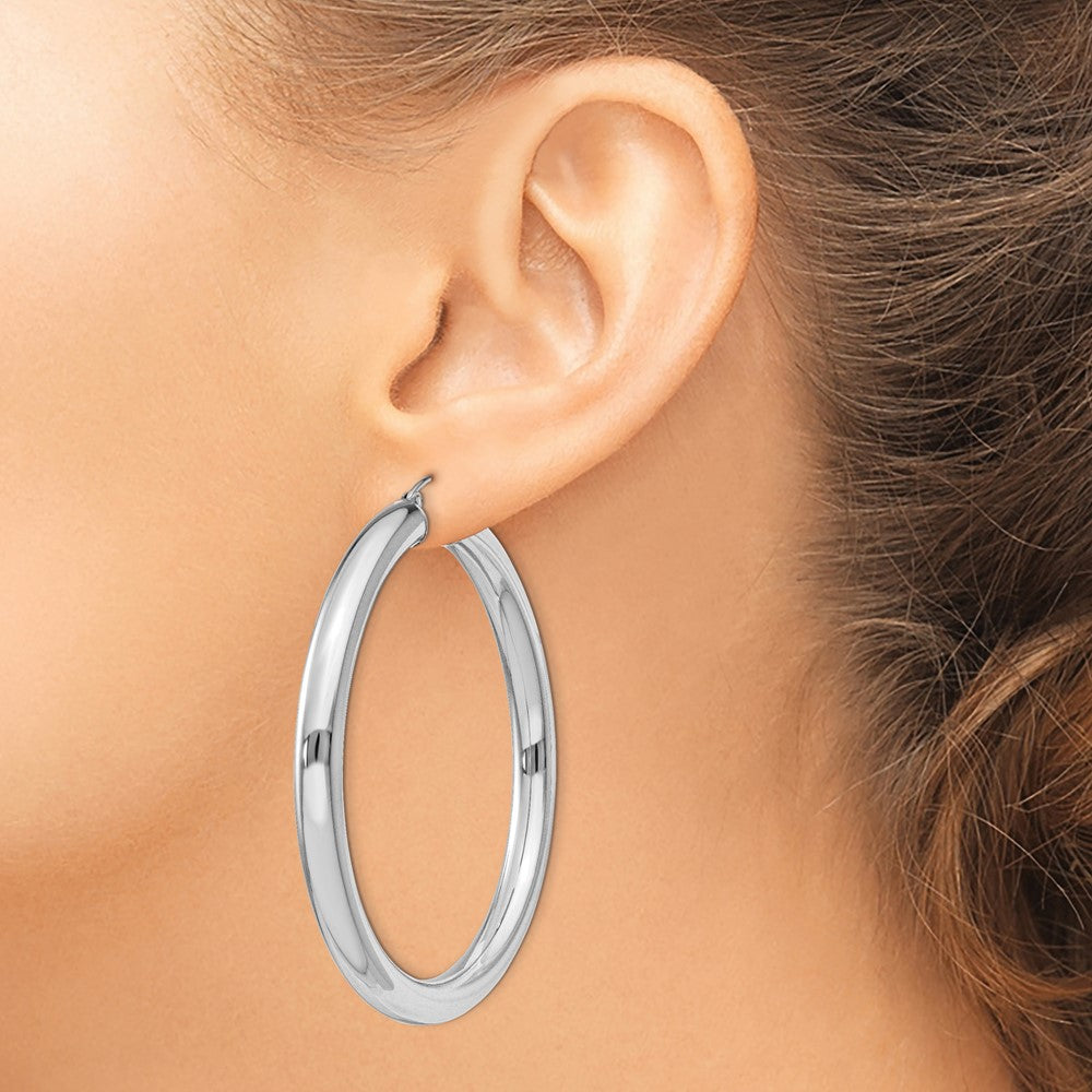 Alternate view of the 5mm Sterling Silver, Extra Large Round Hoop Earrings, 55mm (2 1/8 In) by The Black Bow Jewelry Co.