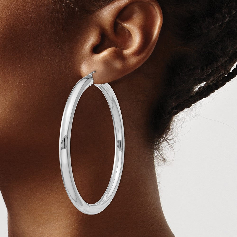 Alternate view of the 5mm Sterling Silver, Extra Large Round Hoop Earrings, 65mm (2 1/2 In) by The Black Bow Jewelry Co.