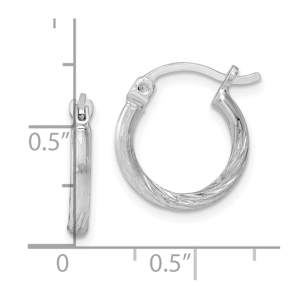 Alternate view of the 2mm, Satin, Diamond Cut Sterling Silver Hoops - 13mm (1/2 Inch) by The Black Bow Jewelry Co.