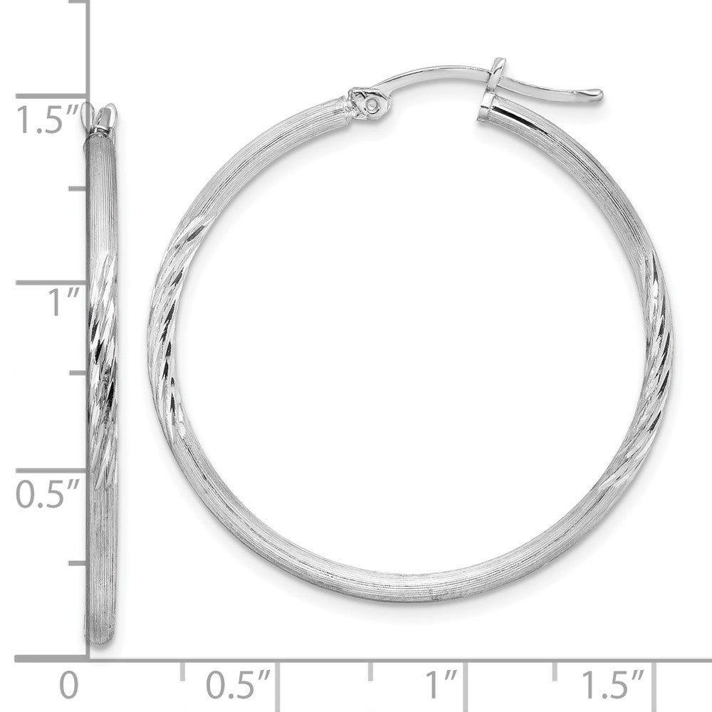Alternate view of the 2mm, Satin, Diamond Cut Sterling Silver Hoops - 35mm (1 3/8 Inch) by The Black Bow Jewelry Co.