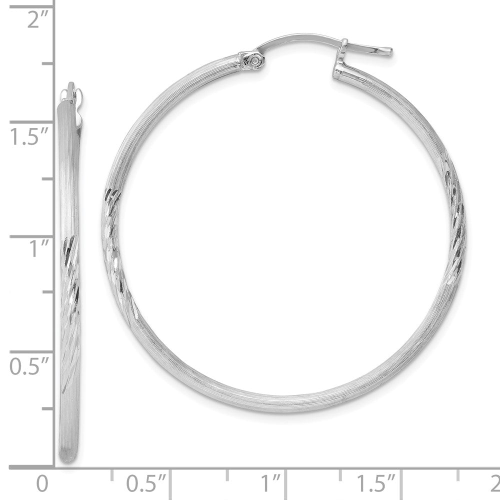 Alternate view of the 2mm, Satin, Diamond Cut Sterling Silver Hoops - 40mm (1 1/2 Inch) by The Black Bow Jewelry Co.