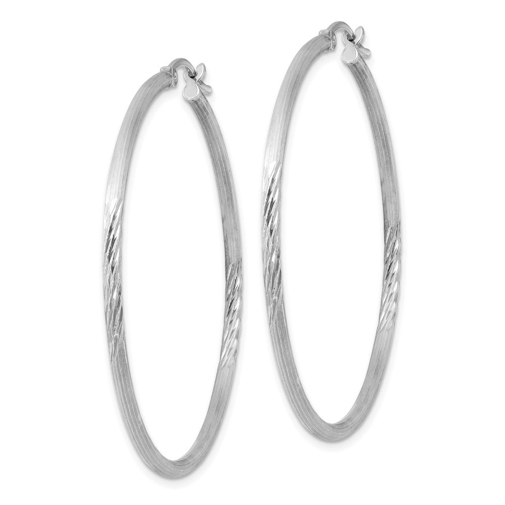 Alternate view of the 2mm, Satin, Diamond Cut Sterling Silver Hoops - 45mm (1 3/4 Inch) by The Black Bow Jewelry Co.
