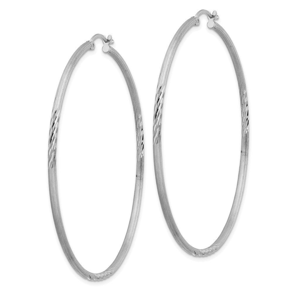 Alternate view of the 2mm, Satin, Diamond Cut, XL Sterling Silver Hoops - 60mm (2 3/8 Inch) by The Black Bow Jewelry Co.