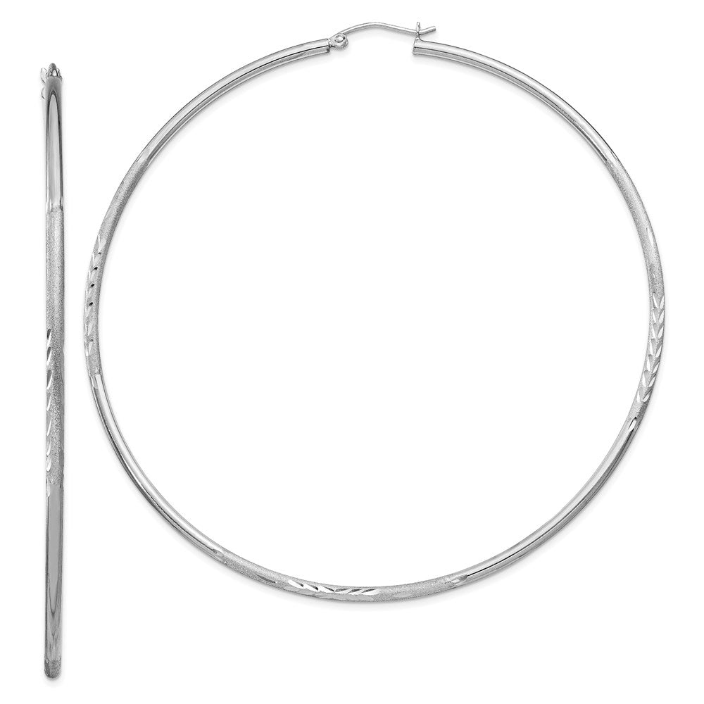 2mm, Satin, Diamond Cut, XL Sterling Silver Hoops - 80mm (3 1/8 Inch), Item E8876-80 by The Black Bow Jewelry Co.