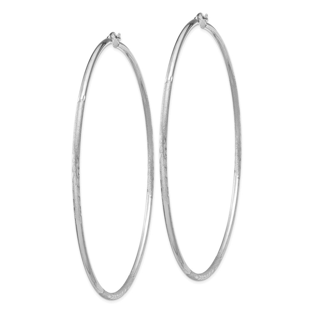 Alternate view of the 2mm, Satin, Diamond Cut, XL Sterling Silver Hoops - 80mm (3 1/8 Inch) by The Black Bow Jewelry Co.