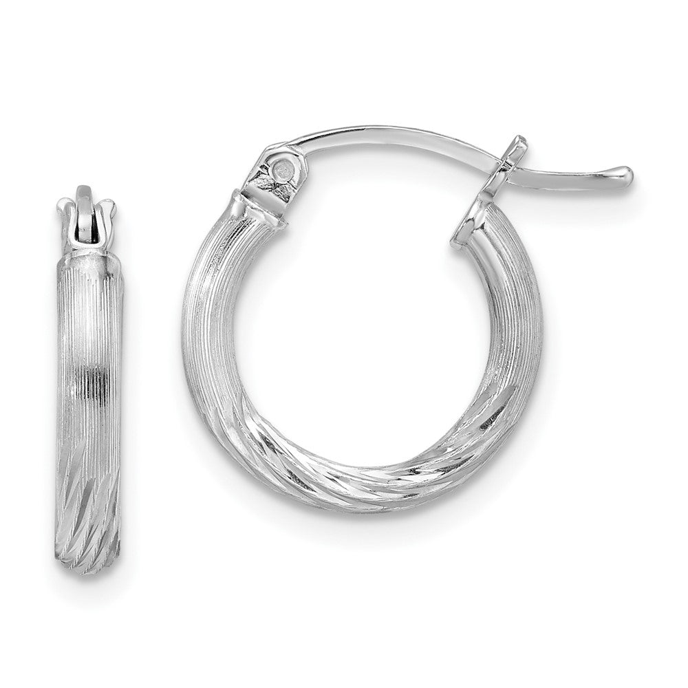 2.5mm, Satin, Diamond Cut Sterling Silver Hoops - 15mm (9/16 Inch), Item E8877-15 by The Black Bow Jewelry Co.