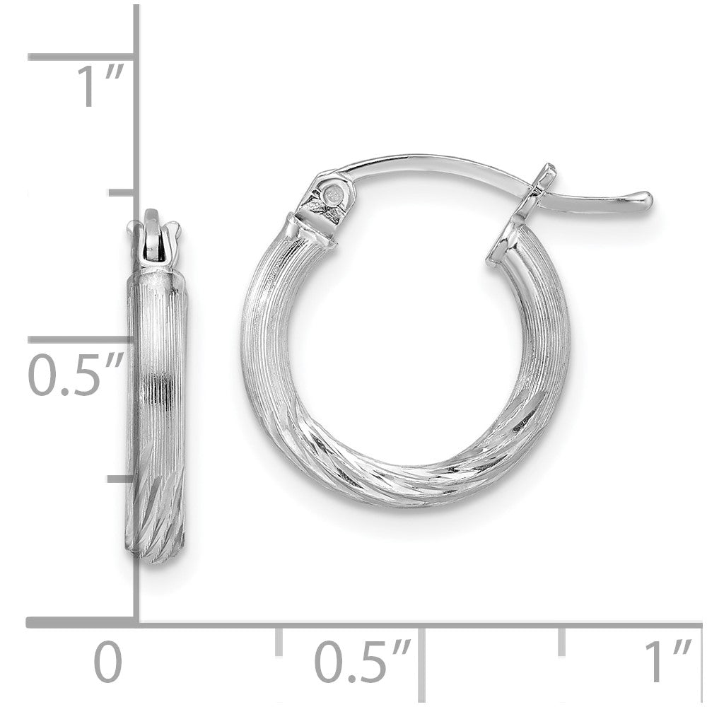 Alternate view of the 2.5mm, Satin, Diamond Cut Sterling Silver Hoops - 15mm (9/16 Inch) by The Black Bow Jewelry Co.