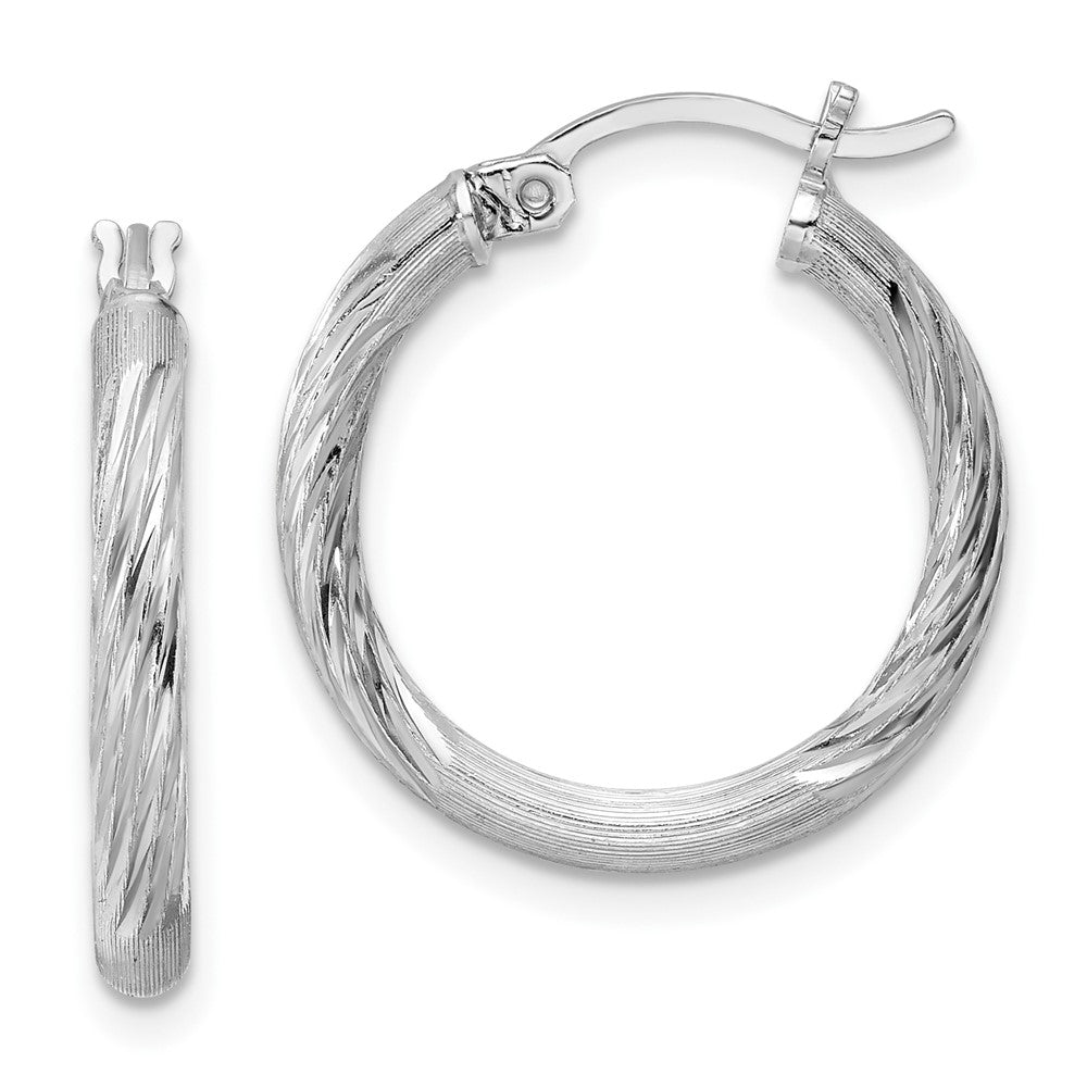 2.5mm, Satin, Diamond Cut Sterling Silver Hoops - 20mm (3/4 Inch), Item E8877-20 by The Black Bow Jewelry Co.