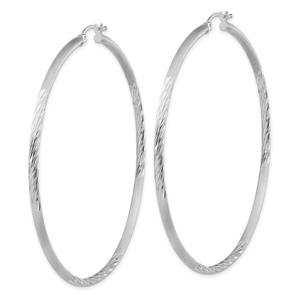 Alternate view of the 2.5mm, Satin, Diamond Cut, XL Sterling Silver Hoops, 70mm (2 3/4 Inch) by The Black Bow Jewelry Co.