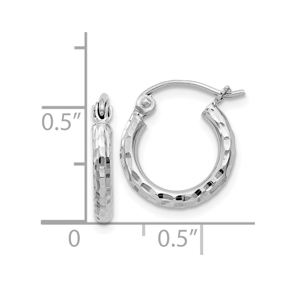 Alternate view of the 2mm Diamond Cut, Polished Sterling Silver Hoops - 13mm (1/2 Inch) by The Black Bow Jewelry Co.