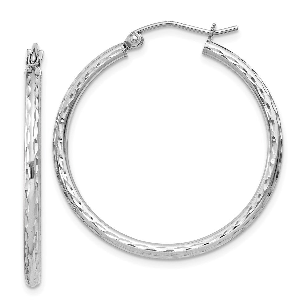 2mm Diamond Cut, Polished Sterling Silver Hoops - 30mm (1 1/8 Inch), Item E8892-30 by The Black Bow Jewelry Co.