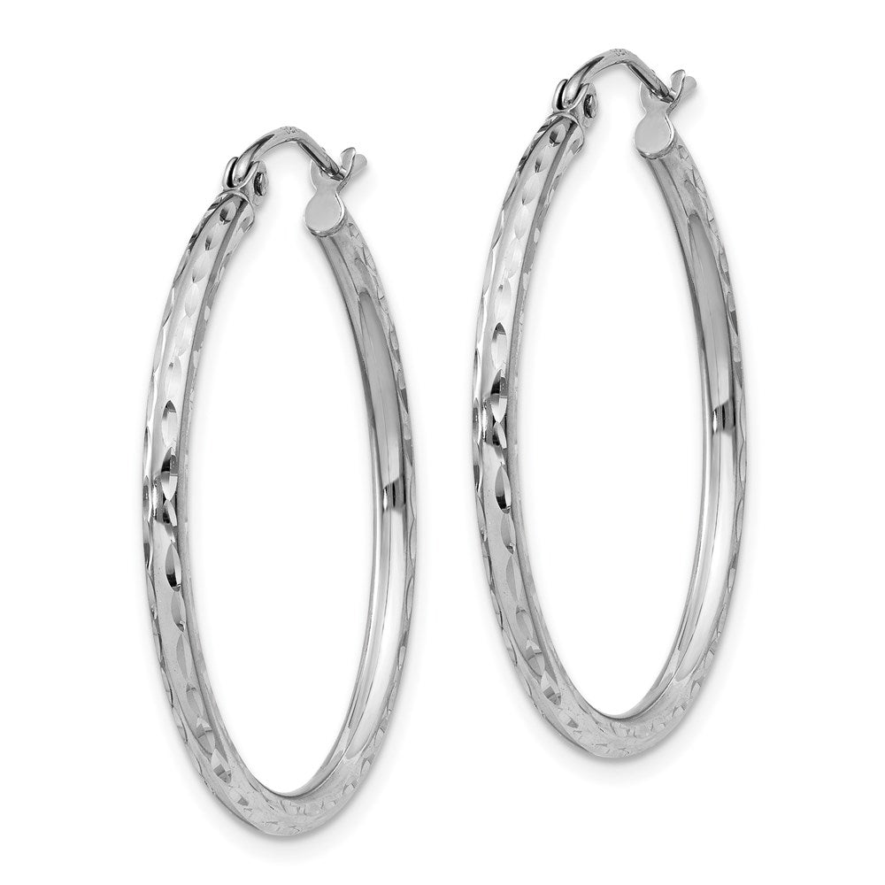 Alternate view of the 2mm Diamond Cut, Polished Sterling Silver Hoops - 30mm (1 1/8 Inch) by The Black Bow Jewelry Co.