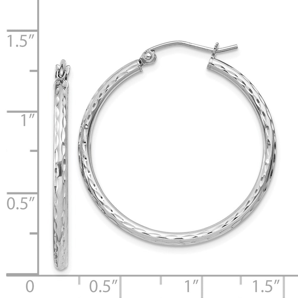 Alternate view of the 2mm Diamond Cut, Polished Sterling Silver Hoops - 30mm (1 1/8 Inch) by The Black Bow Jewelry Co.