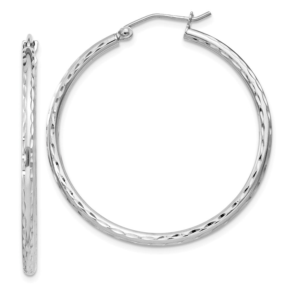 2mm Diamond Cut, Polished Sterling Silver Hoops - 35mm (1 3/8 Inch), Item E8893-35 by The Black Bow Jewelry Co.