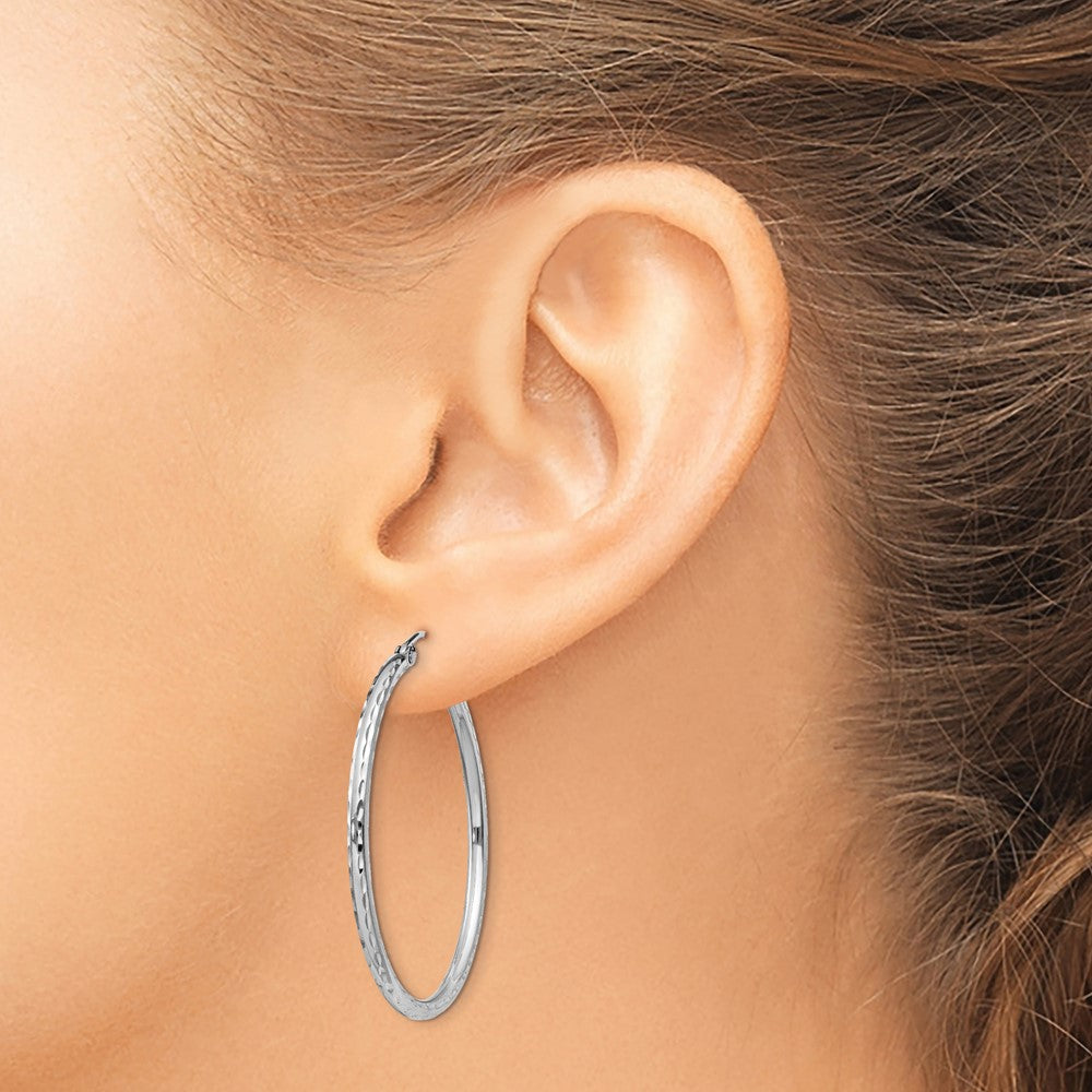 Alternate view of the 2mm Diamond Cut, Polished Sterling Silver Hoops - 35mm (1 3/8 Inch) by The Black Bow Jewelry Co.