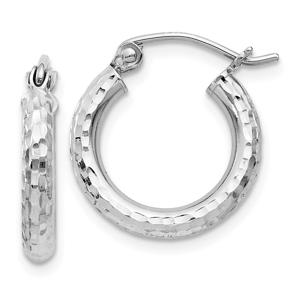 2.25mm Diamond Cut, Polished Sterling Silver Hoops - 15mm (9/16 Inch), Item E8895-15 by The Black Bow Jewelry Co.