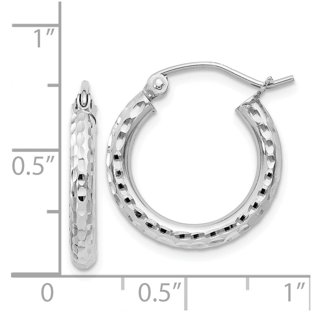 Alternate view of the 2.25mm Diamond Cut, Polished Sterling Silver Hoops - 17mm (5/8 Inch) by The Black Bow Jewelry Co.