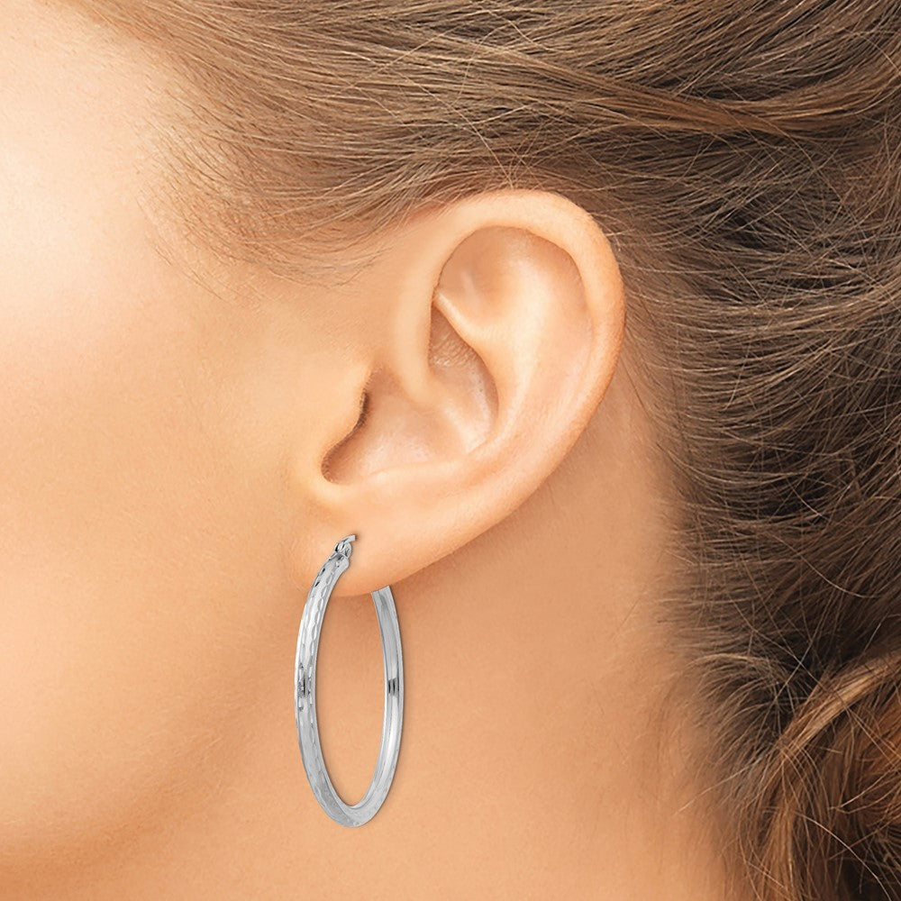 Alternate view of the 2.25mm Diamond Cut, Polished Sterling Silver Hoops - 35mm (1 3/8 Inch) by The Black Bow Jewelry Co.
