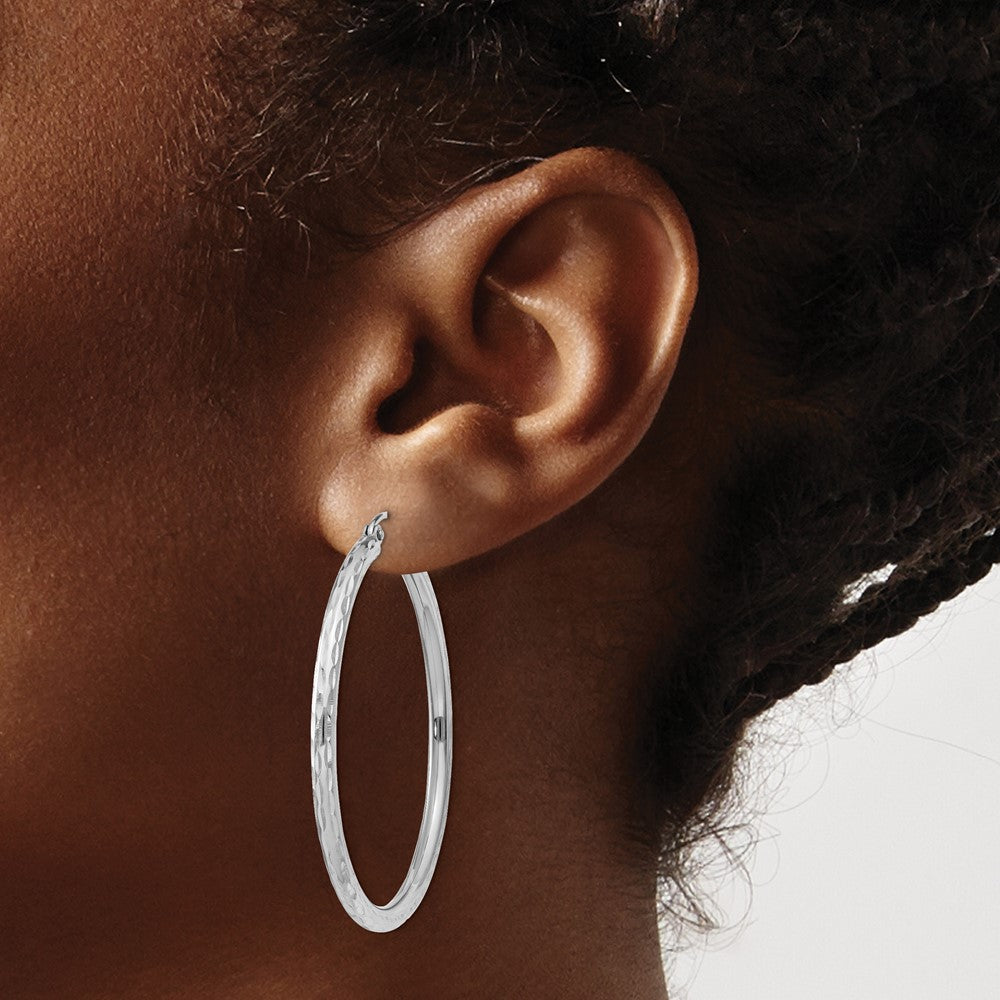 Alternate view of the 2.25mm Diamond Cut, Polished Sterling Silver Hoops - 40mm (1 1/2 Inch) by The Black Bow Jewelry Co.