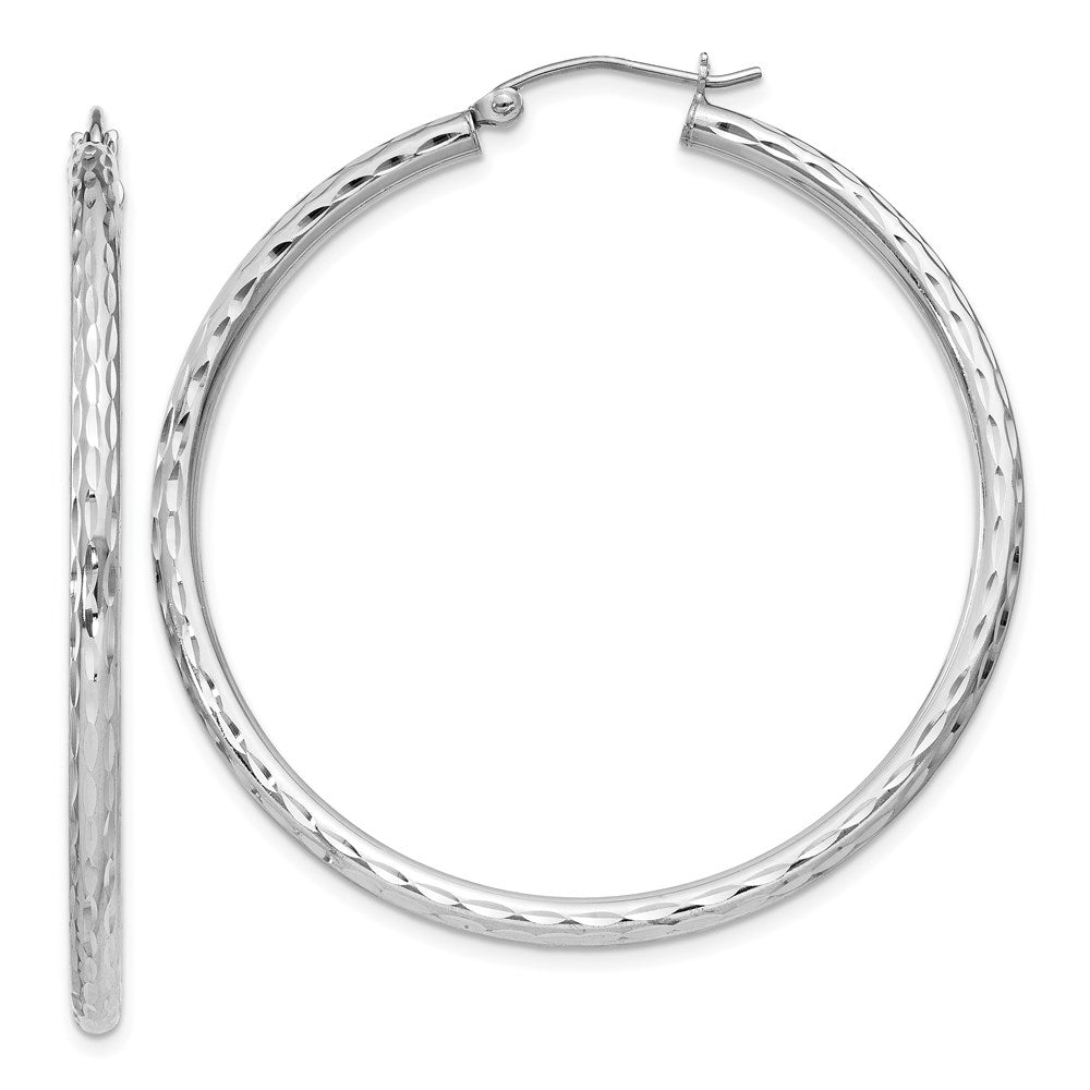 2.25mm Diamond Cut, Polished Sterling Silver Hoops - 45mm (1 3/4 Inch), Item E8897-45 by The Black Bow Jewelry Co.
