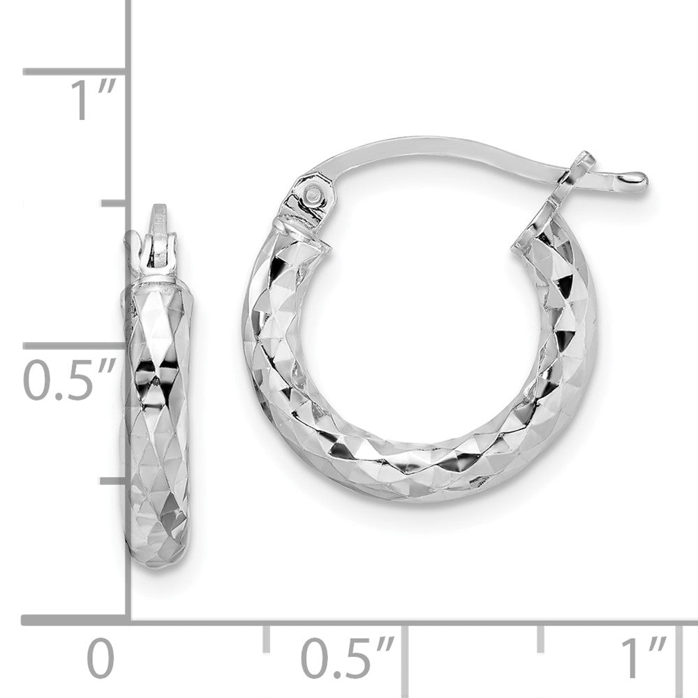 Alternate view of the 3mm Diamond Cut, Polished Sterling Silver Hoops - 17mm (5/8 Inch) by The Black Bow Jewelry Co.