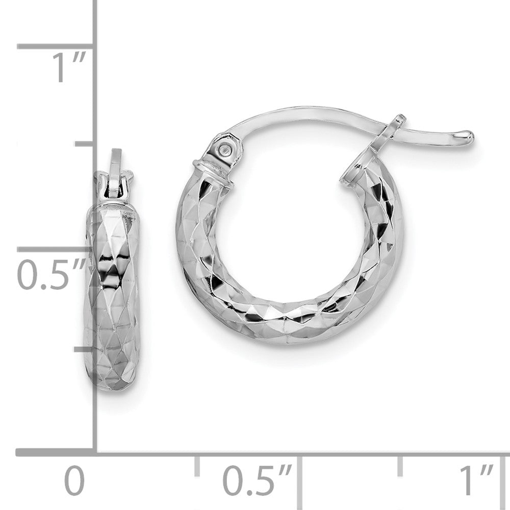 Alternate view of the 3mm Diamond Cut, Polished Sterling Silver Hoops - 20mm (3/4 Inch) by The Black Bow Jewelry Co.